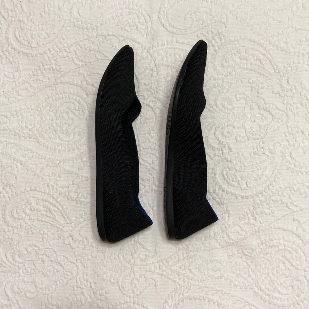 Rothy's Black Pointed Knit Flats with Blue Trim - Picture 6 of 8